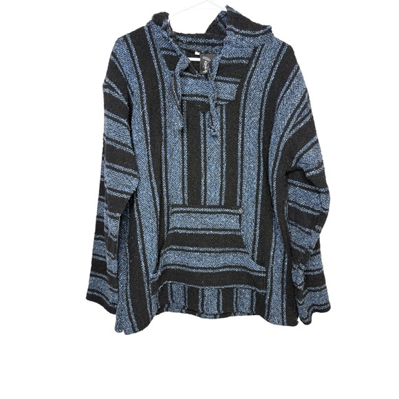Baja Billy's Other - Baja Billys Blue Black Striped Baja Hoodie Drug Rug Pullover Large‎